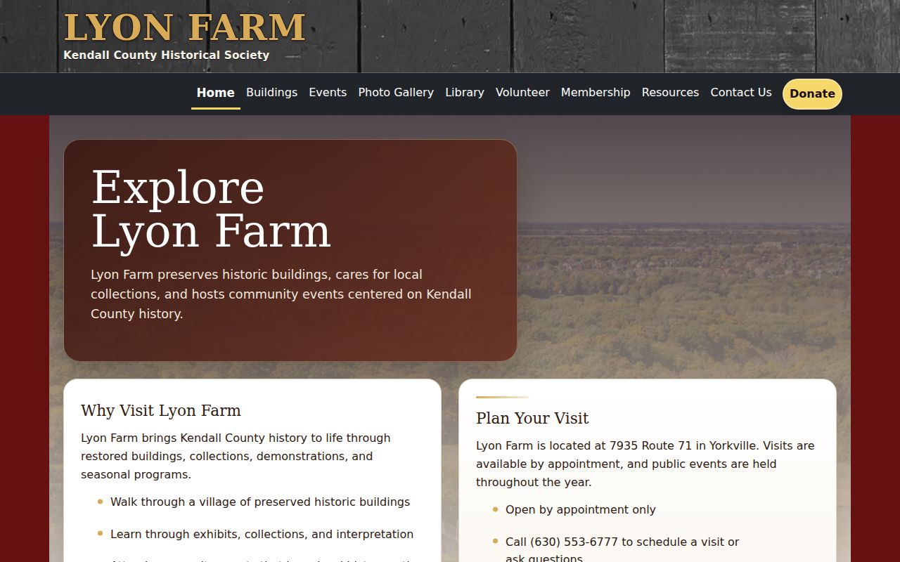 Kendall County Historical Society at Lyon Farm research page