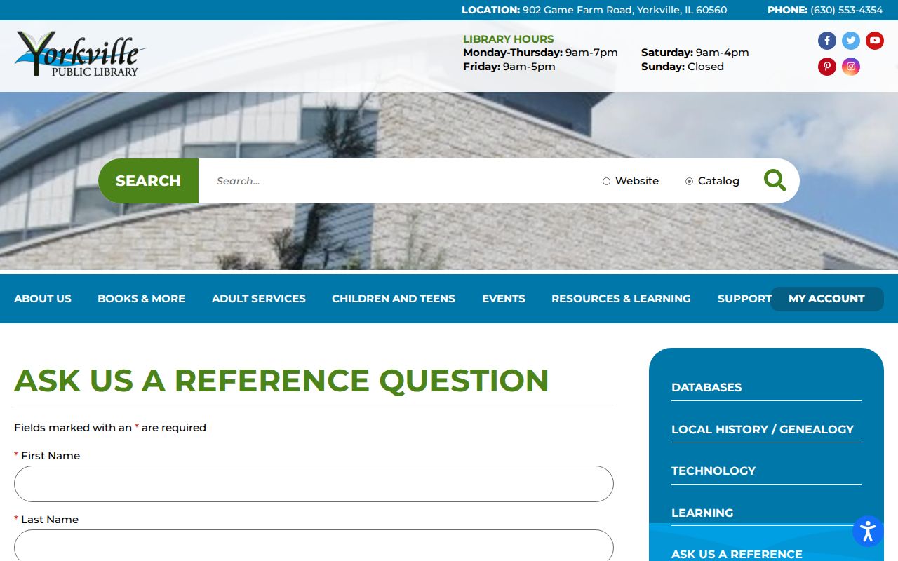 Yorkville previous residents library reference request form