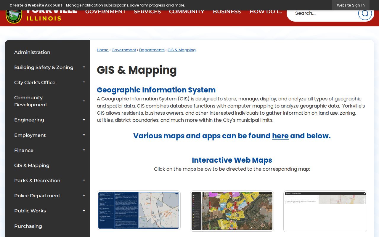 Yorkville street directory city GIS and street mapping resources